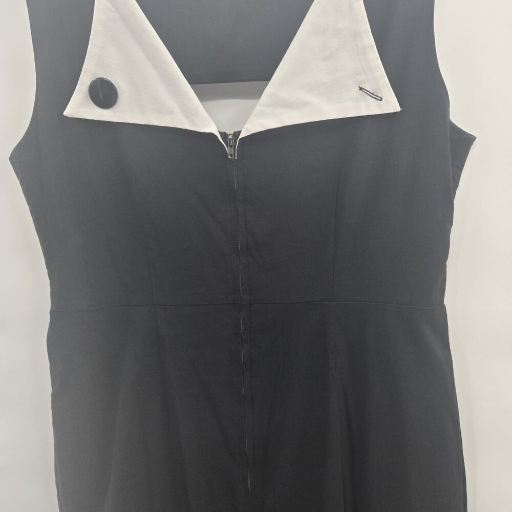 Tatyana Black White Triangle Cutout Back Collar Cotton Nylon Midi Dress 4x - Picture 7 of 12